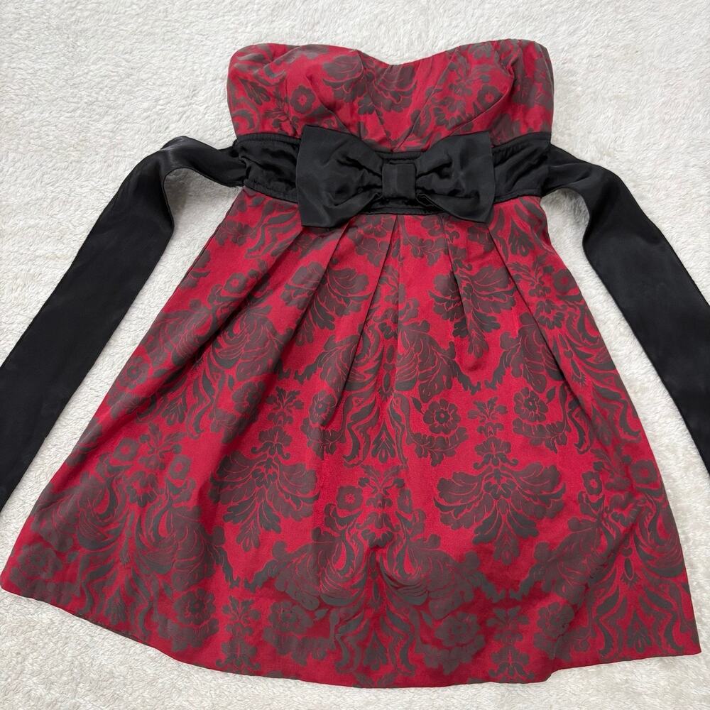 Speechless Juniors 3 Red Black Strapless Floral Bow Homecoming Cocktail Dress